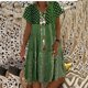 thumbnail image 1 of Puntoco Falda Casual Estampada Con Cuello Redondo Y Manga Corta Para Mujer, Color Verde, Xxl,Regalos Para Mujer Joven, 1 of 6