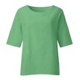 thumbnail image 5 of Towmus 3/4 Length Sleeve Womens Tops 2025 Fall Crewneck Going Out Blouse Cotton Linen Casual Three Quarter Sleeve Shirts, 5 of 6