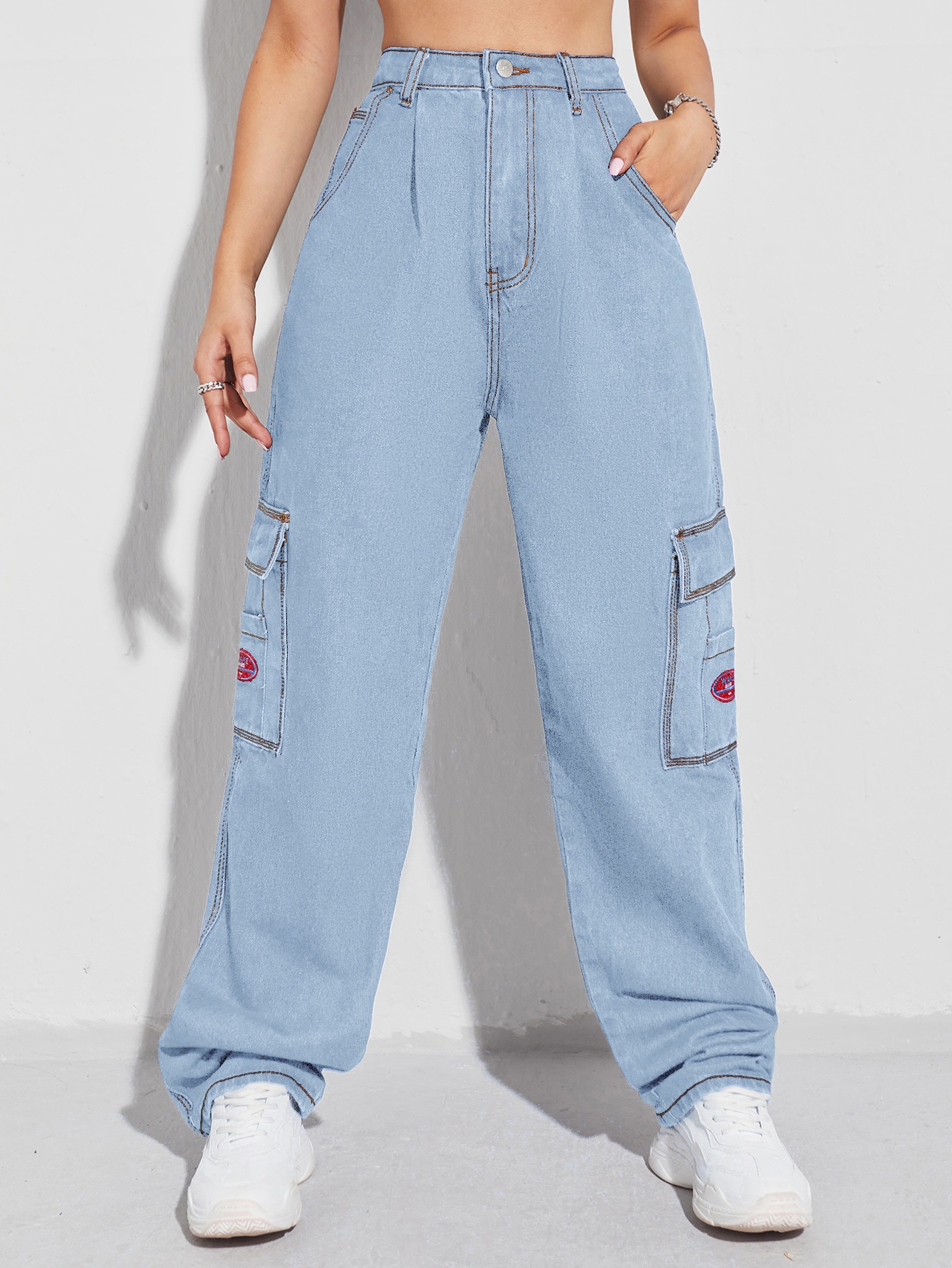 Women's Patched Detail Flap Pocket Wide 