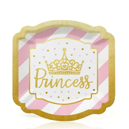 Little Princess Crown with Gold Foil - Pink and Gold Princess Baby Shower or Birthday Party Dessert Plates (16