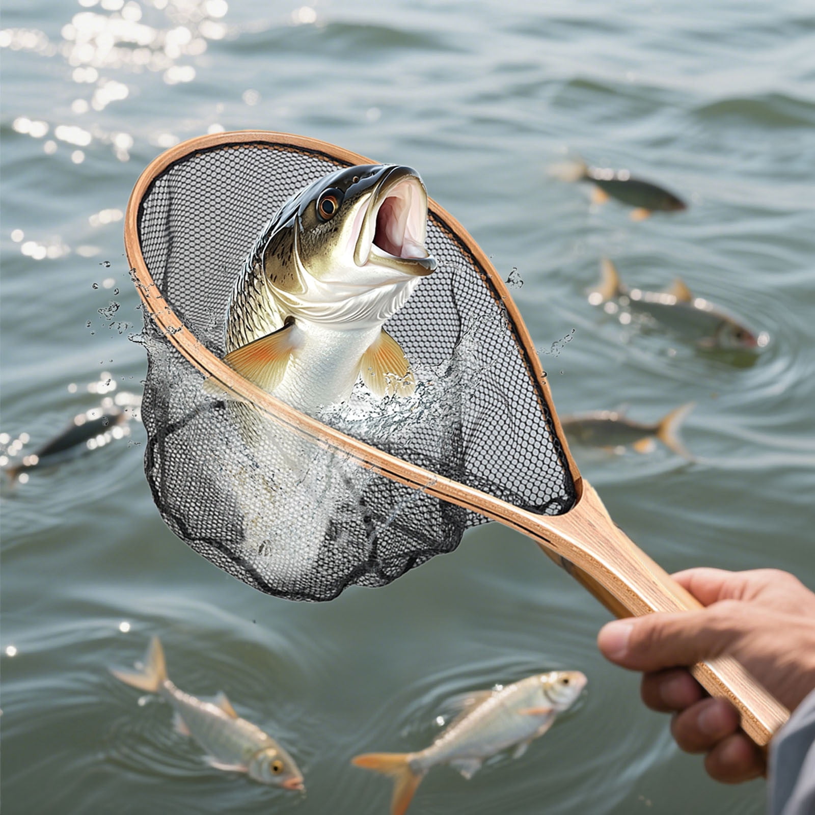 Wood Landing Net 25.8 Inch Rubberized for Steelhead Fly Fishing Heavy Duty Collapsible River Mouth Trolling