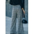 thumbnail image 1 of ABPHQTO Pantalones anchos de tweed a cuadros negros de mujer, 1 of 5