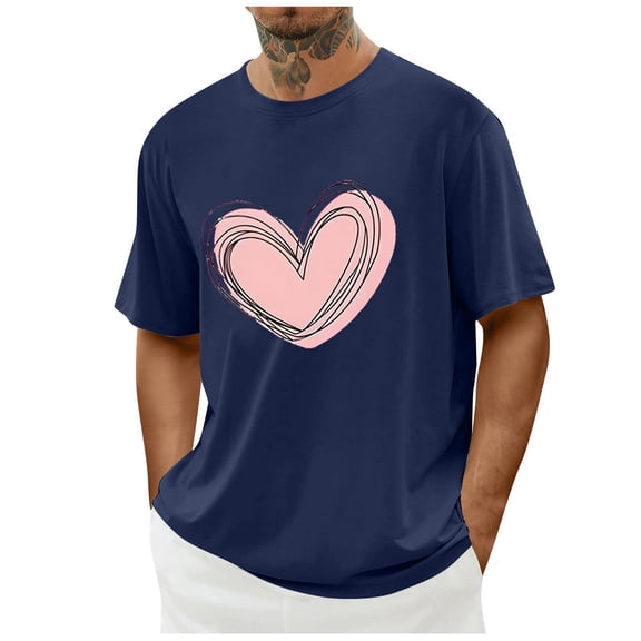EchfiProm Graphic Tees for Men Short Sleeve Shirts Valentine Basic Heart Navy Big and Tall Mens Tops Graphic M