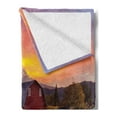 thumbnail image 2 of Colorful Soft Flannel Fleece Throw Blanket, Sunset over Mount Hood and North American Style Wooden Barn on Foreground Image, Cozy Plush for Indoor and Outdoor Use, 70" x 90", Multicolor, by Ambesonne, 2 of 5