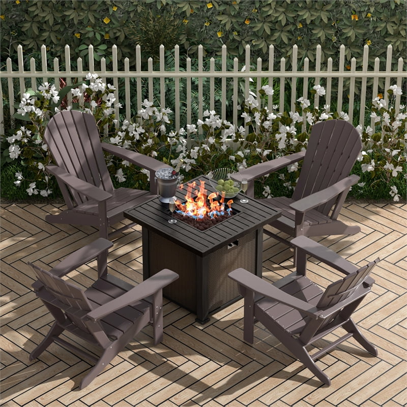 Outdoor Table and Adirondack Chair Set with Unbrella Plam Tree Winland 