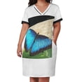 thumbnail image 3 of Vestido holgado con bolsillo y estampado de mariposa Morpho azul para tomar el sol, ropa de playa, vestidos holgados elegantes para mujer, vestidos elegantes y chic para mujer, promoción, 3 of 7