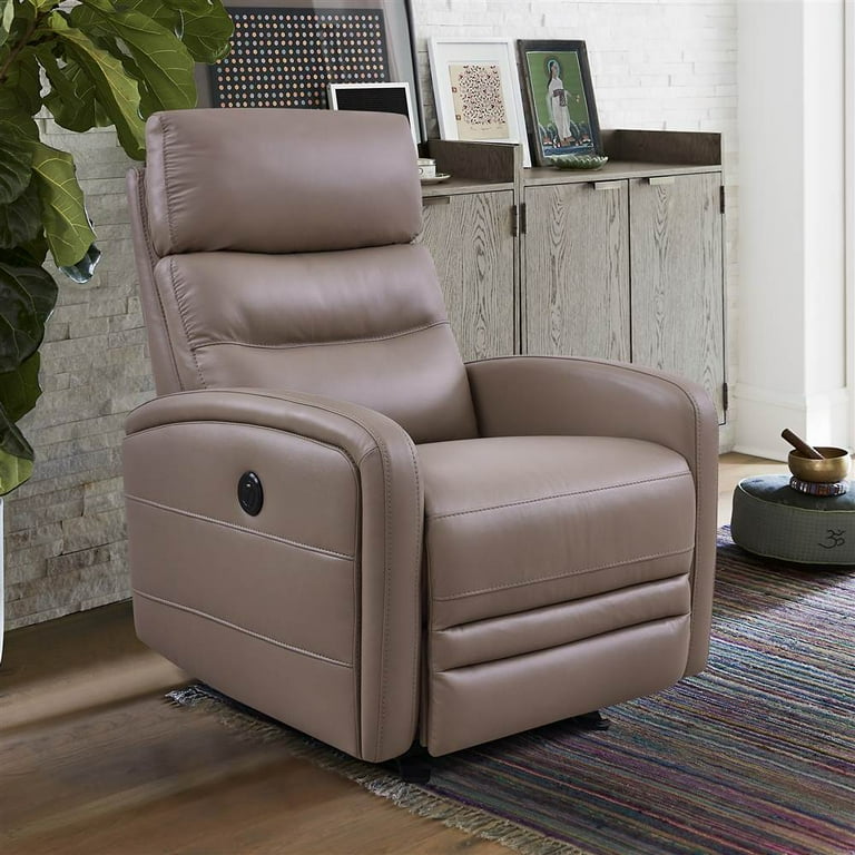 Tristan Greige Top Grain Leather Power Recliner Chair With, 53 OFF