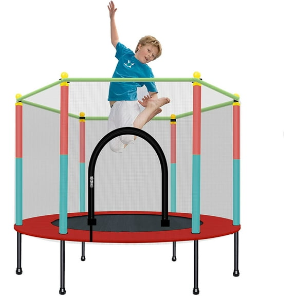 - Trampoline with Safety Enclosure Net - 5FT Trampoline for Toddlers Indoor and Outdoor - Parent-- Interactive Game Fitness Trampoline Toy Gift for Boys and Girls Age 1-8