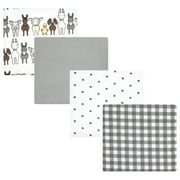 Luvable Friends Hudson Baby Flannel Receiving Blankets 4pk, Farm Pals Gray