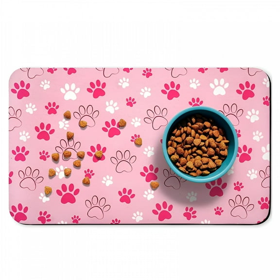 ACDANC Dog Food Mats for Floors Waterproof, Dog Cat Water Bowl Mats Pet Feeding Absorbent Mat Dog Cat Pet Placemats for Food and Water Mat for Dog Food and Water Bowls Pink 12 * 20 Inch
