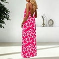 thumbnail image 6 of Women's Dress Summer Print Loose Casual Sleeveless Adjustable Buttoned Round Neck Gathered Long Beach Vacation Maxi Dresses Hot Pink XL, 6 of 6