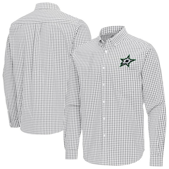 Men's Antigua Gray Dallas Stars Ellis Tri-Blend Long Sleeve Button-Down Shirt