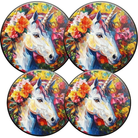 

Electric Stove Burner Covers 4 Pcs Round Gas Burner Cover 8 and 10 Inch Unicorn in Multicolored Floral Realm