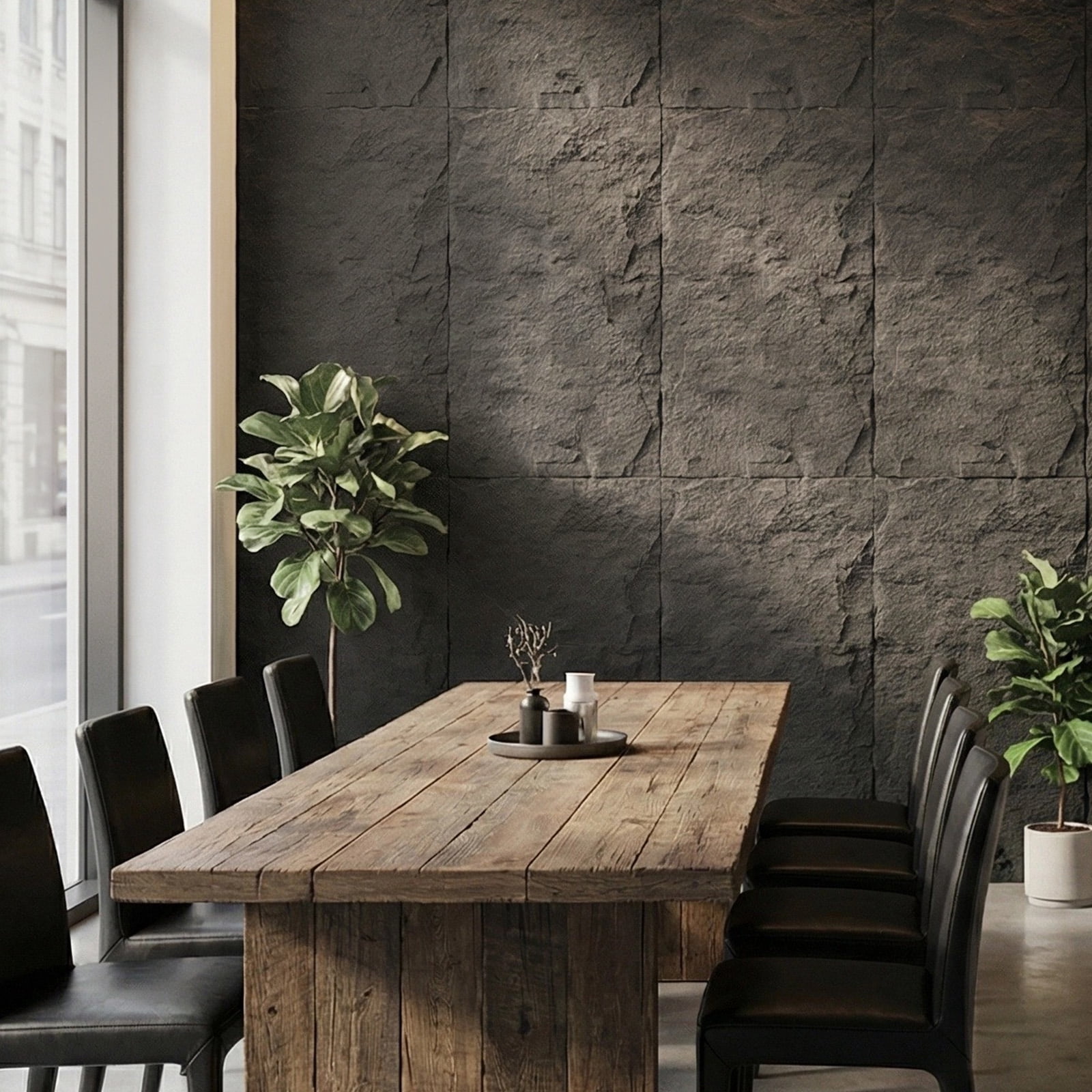 Easy4Home 4Pcs 48"x24" 3D Faux Stone Wall Panels Imitation Decorative Wall Tiles for Interior Wall Decor, Carbon Gray
