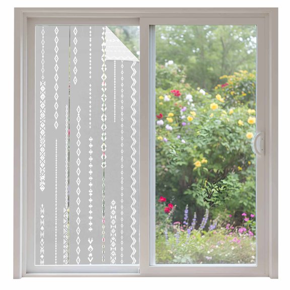 White Vertical Diamond Columns Window Privacy Film Vintage Minimalist Stripe Gray Decorative Glass Window Film UV Blocking Static Cling Non-Adhesive Sticker Covering for Home Door 35.4x78.7 inches