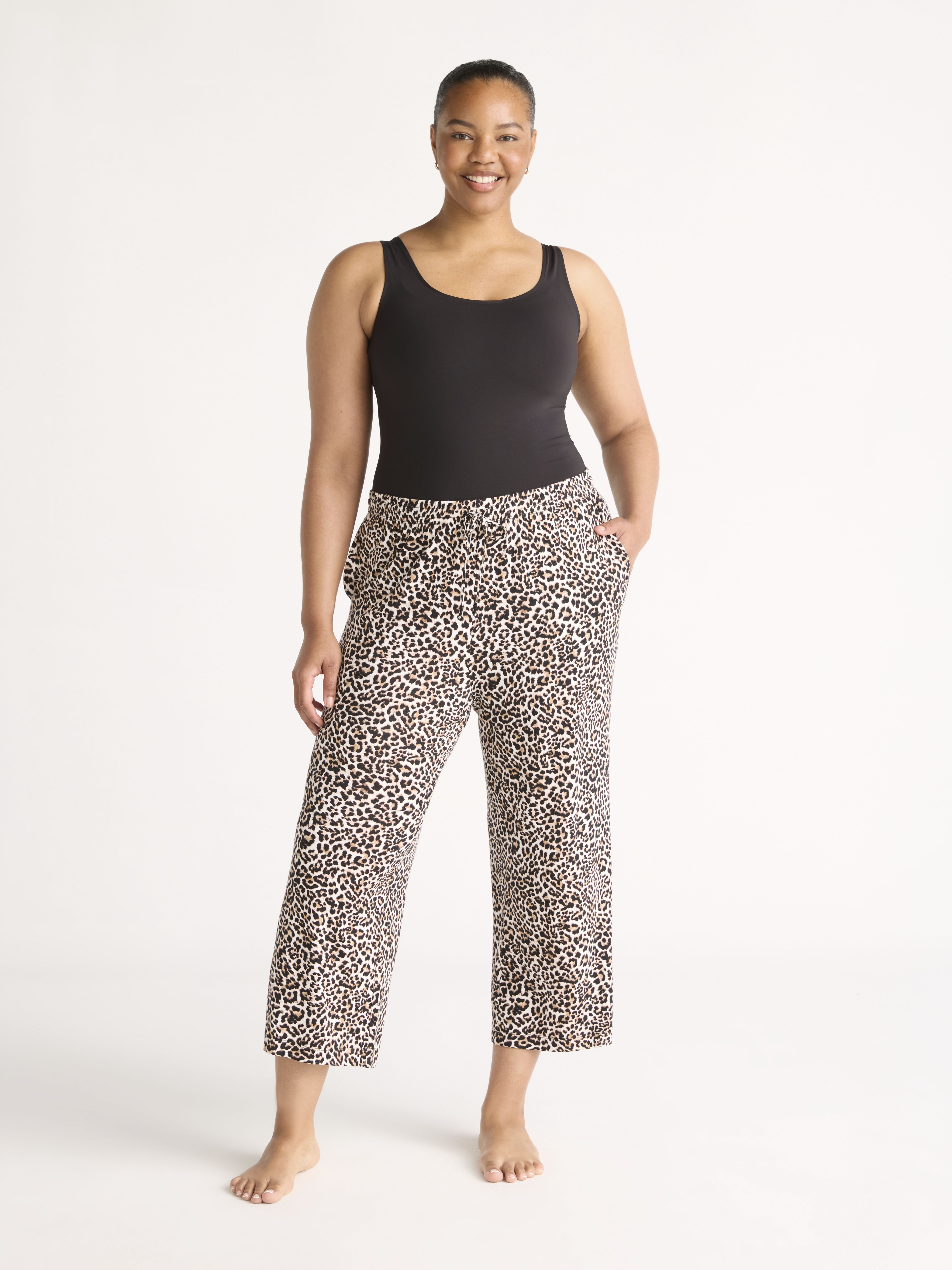 Joyspun Women’s Sleepwear Knit Cropped Pajama Pant, Sizes S to 3X