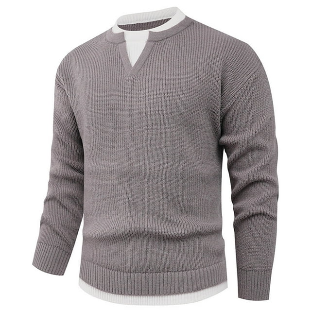 Yusimy Chandail en Tricot pour Homme Chandail à Manches Longues Chandail Extensible Couleur Unie Bouton Col Empilé Extensible Style Moderne Décontracté
