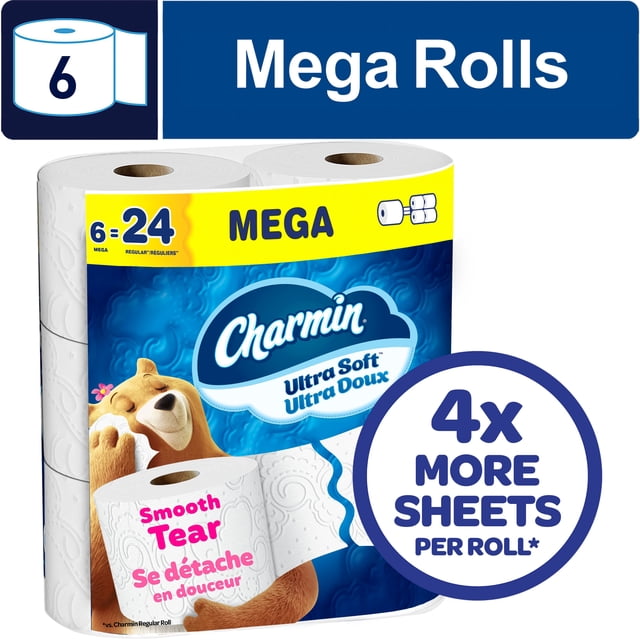 Charmin Ultra Doux, Papier Hygiénique 2 Épaisseurs, 6 Rouleaux (l'Équivalent de 24 Rouleaux Réguliers)