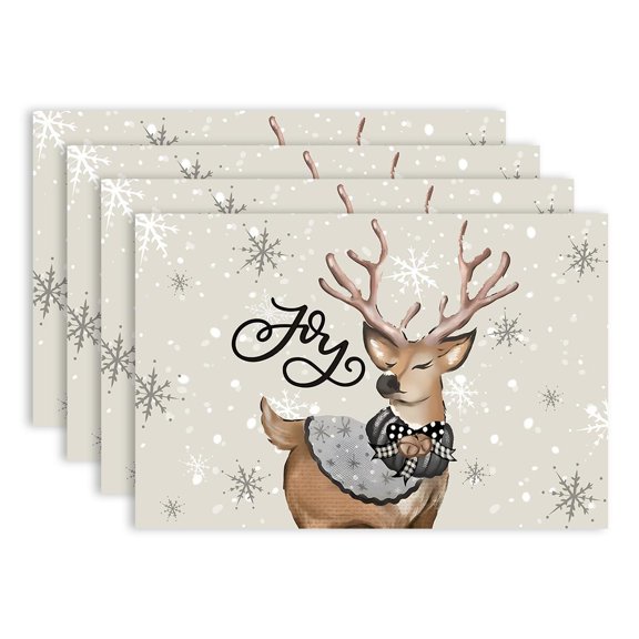 Grey Snowman Snowflakes Let it Snow Winter Placemats Set of 4, 12x18 Inch Seasonal Christmas Table Mats for Party Kitchen Dining Decoration