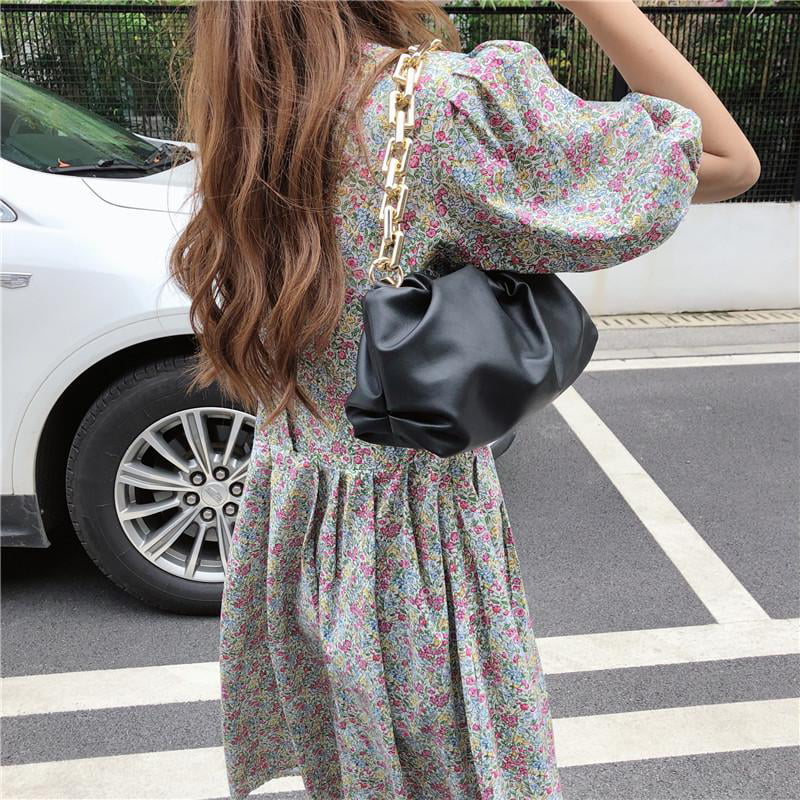 KingTo Shoulder Clutch Purse Handbag for Women Designer Small Dumpling Chain Pouch Bag Soft Ruched Crossbody Bag
