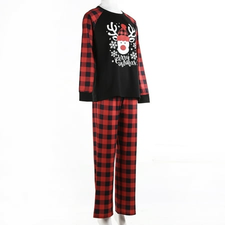 

Sunisery Family Parent-child Pajamas Cartoon Fawn Print Tops Plaid Trousers Home Set