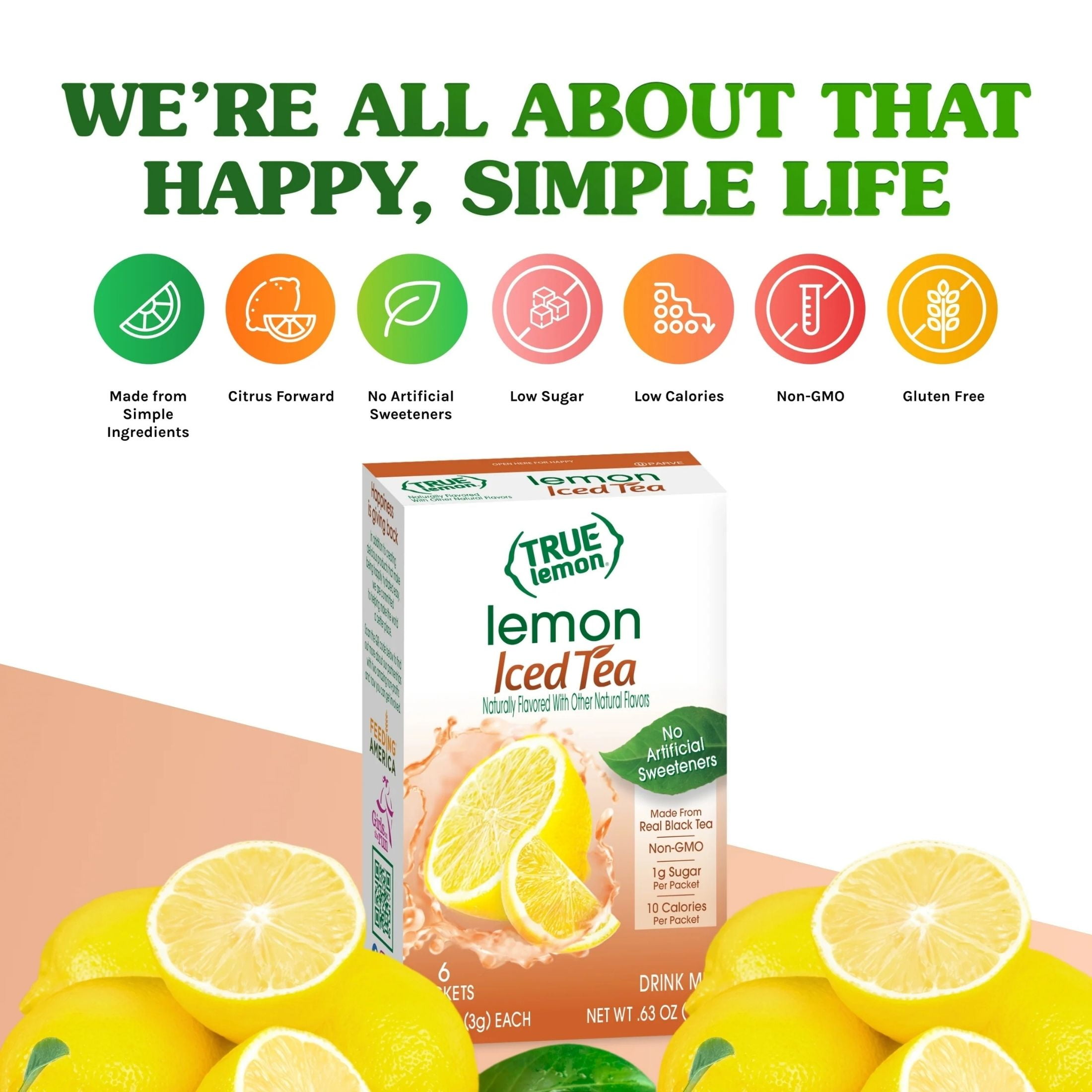 (4 pack) (6 Packets) True Lemon Iced Tea Stevia Sweetened, On-The-Go, Caffeinated Powdered Drink Mix