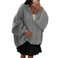 thumbnail image 2 of Women'S Winter Button Down Cardigan Sweaters Mock Neck Lantern Long Sleeve Chunky Knit Jacket Outerwear Grey M, 2 of 9