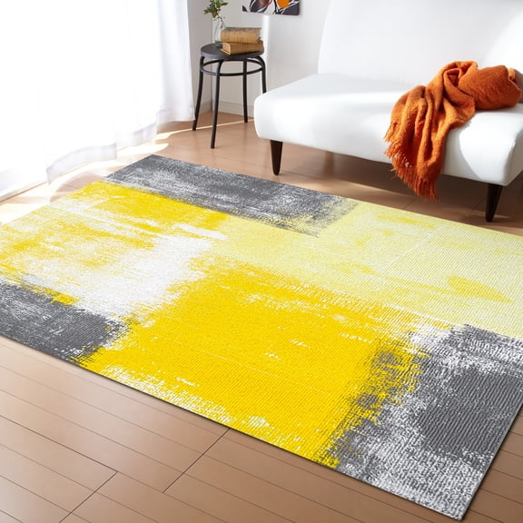 Coral velvet Oil Painting Geometric Yellow Rugs And Carpets For Home Living Room Decorative Large Area Carpet Children's Room Crawling Mat