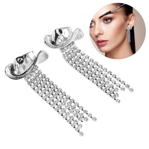LOLIPPYY 1Pair Western Cowgirl Tassel Earrings Plated Alloy Dangle Rhinestone Jewelry for Daily Wear