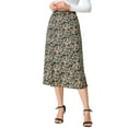 thumbnail image 1 of Women's Peasant Elastic Waist A-Line Leave Print Midi Skirt, 1 of 8