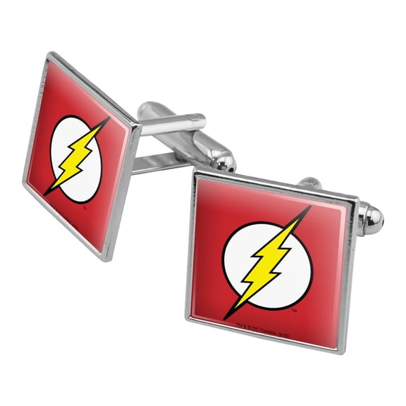 The Flash Lightning Bolt Logo Square Cufflink Set - Silver or Gold