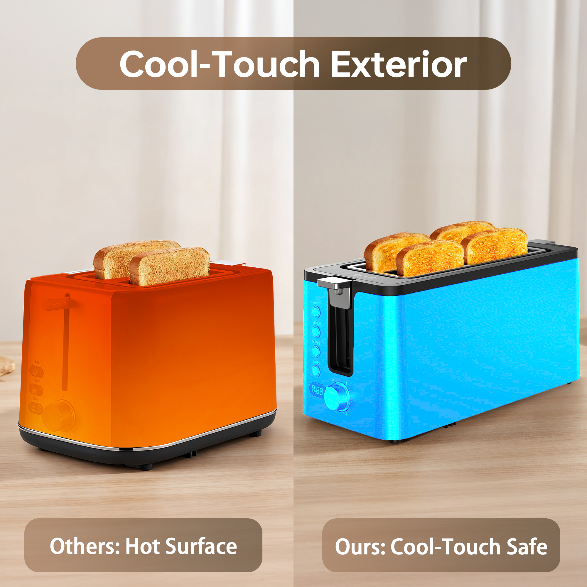 Mecity 4-Slice Long Slot Toaster with Countdown Timer, Grey photo 7