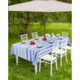 thumbnail image 3 of Pink Striped Outdoor Tablecloth - 60 Inch Round Dining Table Cover, Watercolor Pink White Stripes Waterproof Outdoor Table Cloth with Umbrella Hole & Zipper for Picnic/Patio/Party, 3 of 5