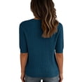 thumbnail image 6 of Womens Short Sleeve Sweater V Neck Lightweight Knit Spring Summer Tops Henley Button Blouses Blue M, 6 of 6