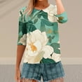 thumbnail image 7 of HLKJKLS Long Sleeve Shirts For Women 3/4 Sleeve Spring Print Round Neck Loose T Shirt Fashion Polyester Spandex Casual Green S-3Xl, 7 of 7