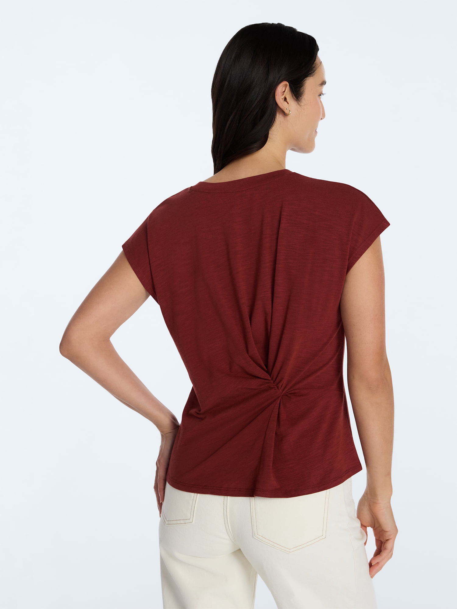 Time and Tru Women's Twist-Front Tee with Short Sleeves, Sizes XS-XXXL