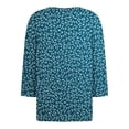 thumbnail image 4 of Camiseta de Mujer Camiseta Estampado Botón Manga 3/4 Diario Fin de Semana Moda Básico Cuello en V Regular Top Azul/XL, 4 of 5
