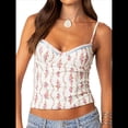 thumbnail image 2 of Camisola de Floral Y2K para Mujer, Top Corto con Tirantes Finos y Corte Bajo, Estampado Floral de Patchwork, Transparente. S, 2 of 9