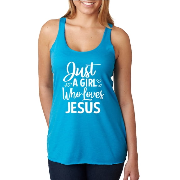 Wild Bobby Just A Girl Who Loves Jesus Inspirational/Christian Women Tri-Blend Racerback Tank Top, Vintage Turquoise, Medium