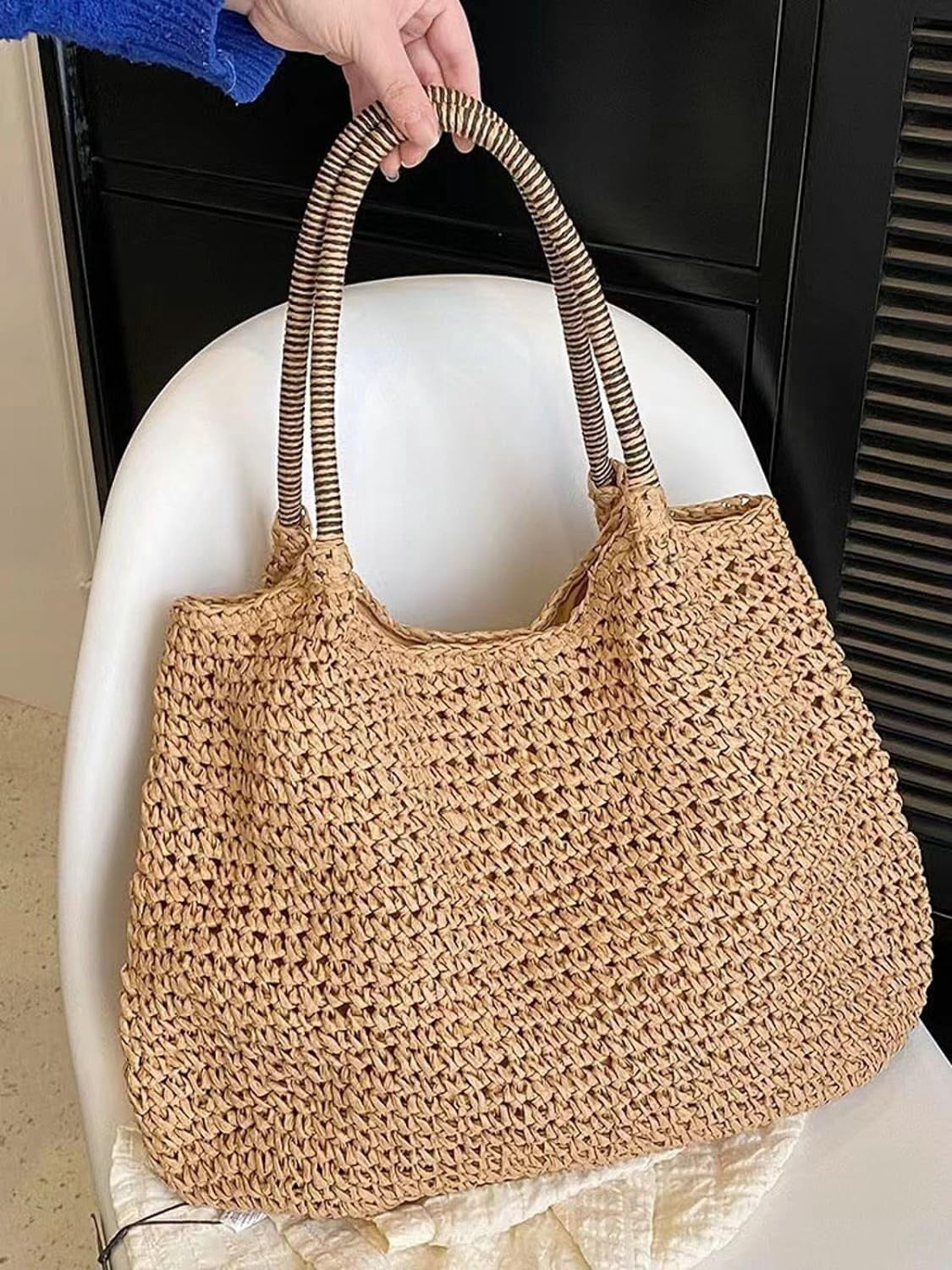 Zhengup Straw Beach Bag for Women Tote Purse Shoulder Bag Everything Holiday Work Everyday Summer Outdoor Vacation