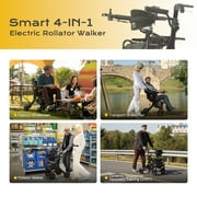 Sinceborn 4-in-1 Electric Rollator Walker with Seat, E-pushing Transport Wheelchair for Seniors, Lightweight Wheelchair Walker Combo,Foldable Design,Matte Black,Regular Style