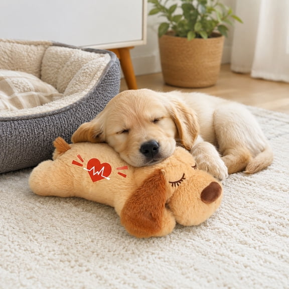 Pet Calming Plush Toy with Heartbeat Simulation Soft Anxiety Relief, Comfort Sleeping Aid for Dogs Cats Crate Carrier Indoor Rest
