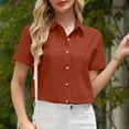 thumbnail image 2 of Olyvenn Womens Cotton Linen Short Sleeve Shirts Casual Button Down Collared V Neck Solid Blouses Summer Beach Work Tops 2025 Orange S, 2 of 6