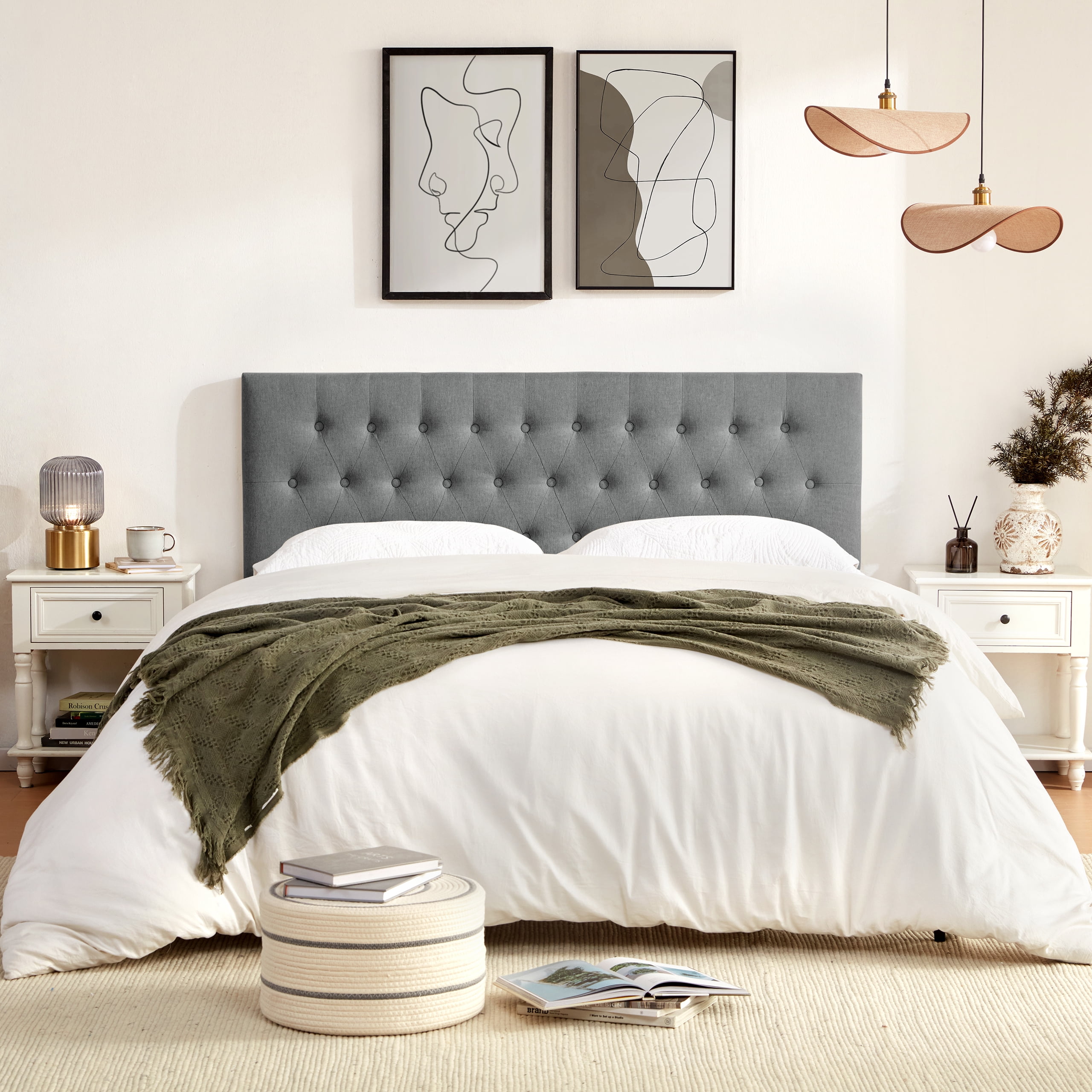 Weture Upholstered Polyester Queen Headboard, Adjustable Height, Gray