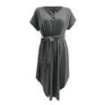 thumbnail image 4 of Robes pour Femmes 2024 Été Robes Oversize pour Col en V Boutons Manches Courtes Robe Couleur Unie avec Ceinture Manches Robe Décontractée 50 % de Réduction Liquidation!, 4 of 5