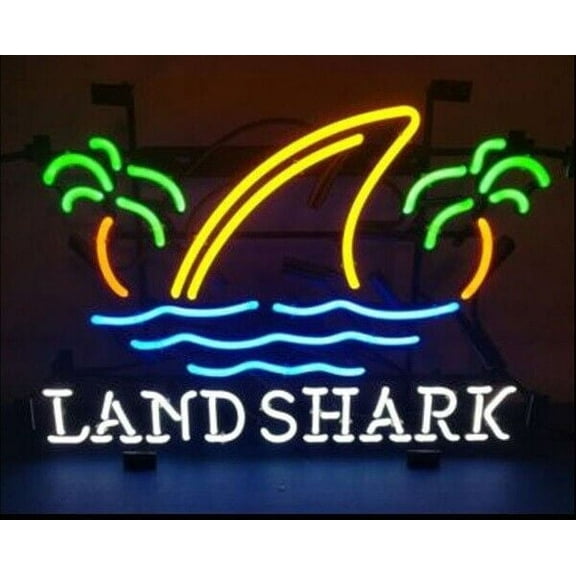 Queen Sense 20"x16" Custom Landsharks Palm Tree Neon Sign Wall Decor Handmade Artwork Beer Pub Bar Man Cave Party Gift Neon Light W120LSFPT