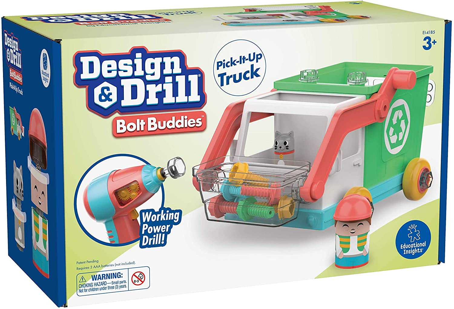 Educational Insights Design and Drill Bolt Buddies Pick-it-Up Truck, STEM Construction Toy, Ages 3+