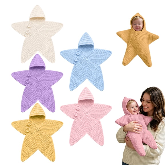 Dakiuu Soft Star Crochet Newborn Swaddle Knitted Baby Wrap with Button Gift for Infant 0‑6 Months 65cm/25.6"