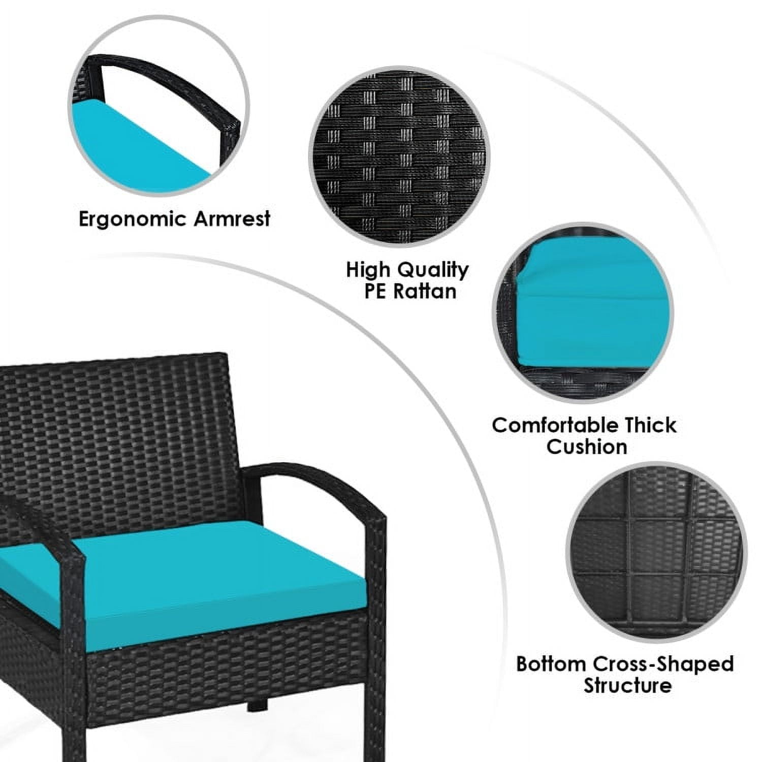 Aimee Lii 3 Pieces Outdoor Rattan Patio Conversation Set, Wicker Patio Furniture Set with Seat Cushions, Turquoise