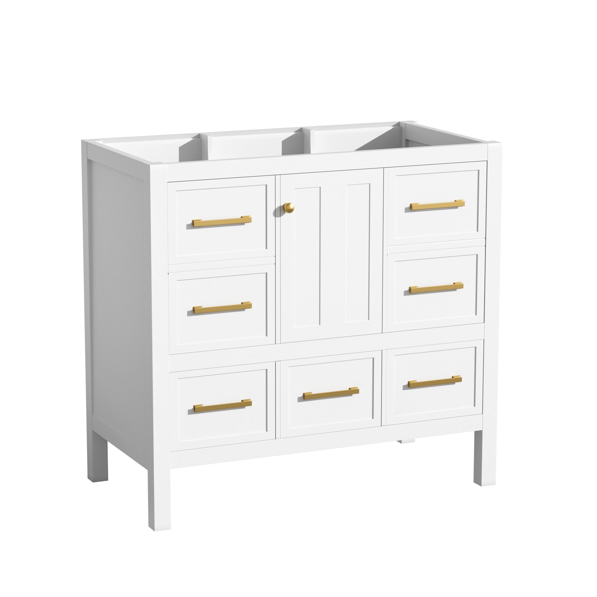 Modern Bathroom Vanity 36'' Bathroom Vanity without Sink, Solid Wood Frame Bathroom Storage Cabinet, Freestanding Vanity with 5 Drawers& Soft Closing Doors (NOT INCLUDE BASIN SINK ),Wooden Bathroom V
